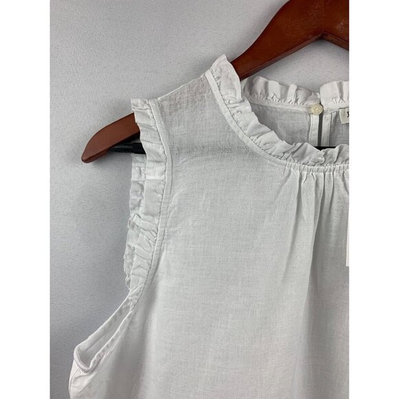 J.Crew Ruffle Sleeveless Top M Linen White Blouse - Picture 3 of 5